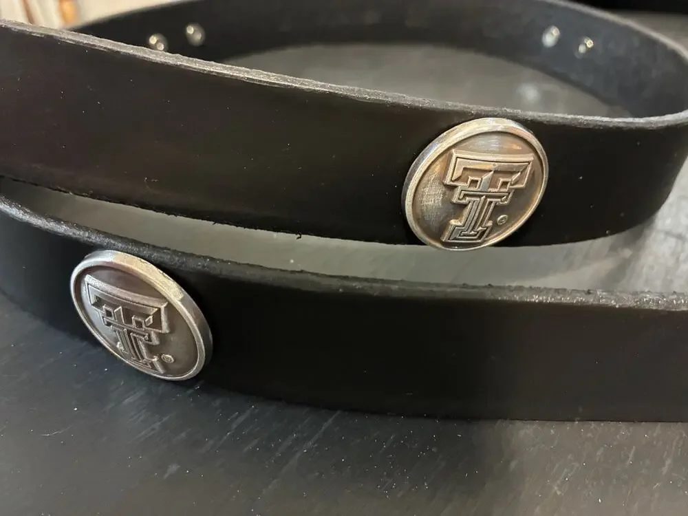 Black Genuine Leather Belt with 4 Texas Tech Raiders Concho Sizes 32,32,38